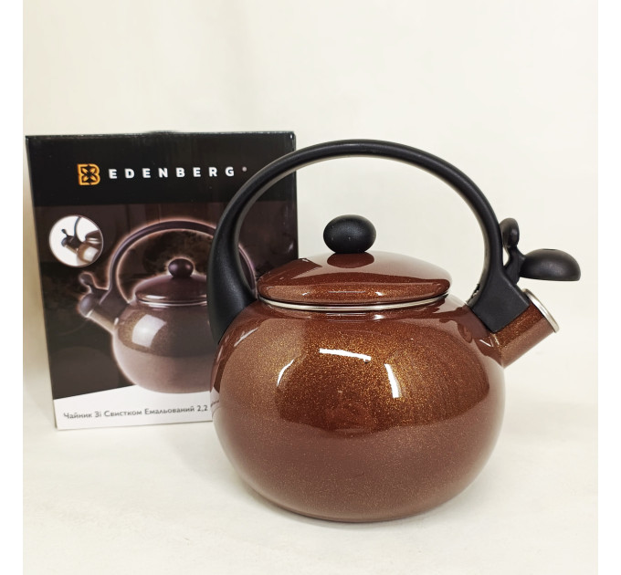 Емальований чайник Edenberg EB-12609 2.2л зі свистком Brown