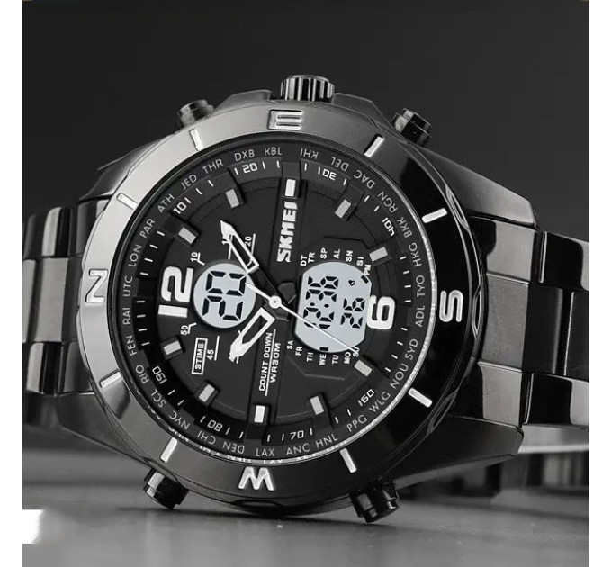Часы наручные мужские SKMEI 1670BKWT BLACK-WHITE, Армейские часы противоударное
