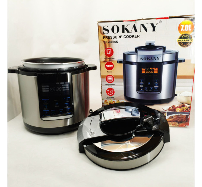 Мультиварка-скороварка-пароварка Sokany SK-07055 7л 3 в 1 Електрична з таймером 1000Вт