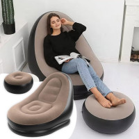 Надувне крісло з пуфом для відпочинку AIR SOFA велюрове Brown