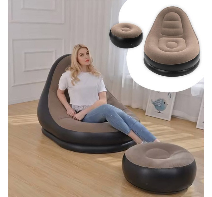Надувне крісло з пуфом для відпочинку AIR SOFA велюрове Brown