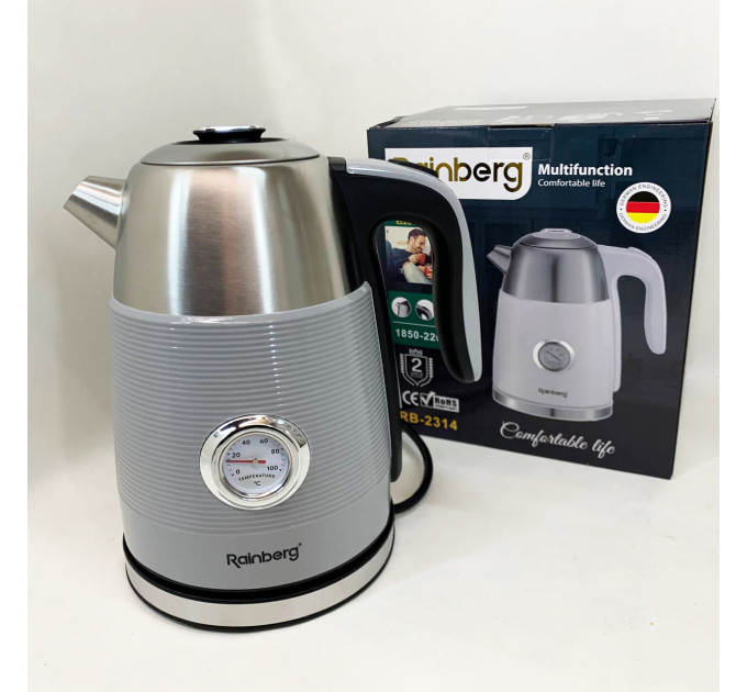 Чайник електричний із датчиком температури Rainberg RB-2314 2200Вт 1.7л Gray