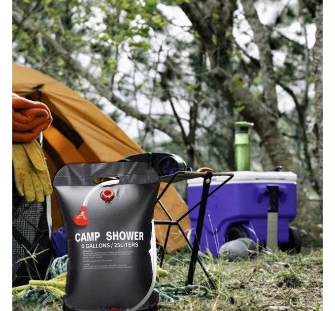 Походный туристический душ 20л 50°C CAMP SHOWER 41x60 см, кемпинговый душ с шнуром и крюком для подверса