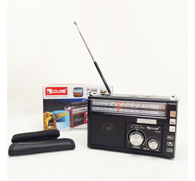 Радиоприёмник портативное радио Golon RX-381 аккумуляторный ретро колонка usb sd mp3 fm. Цвет: черный