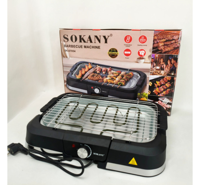 Барбекю электрический гриль Sokany SK-07054 2000Вт настольный бездымный для приготовления мяса и овощей