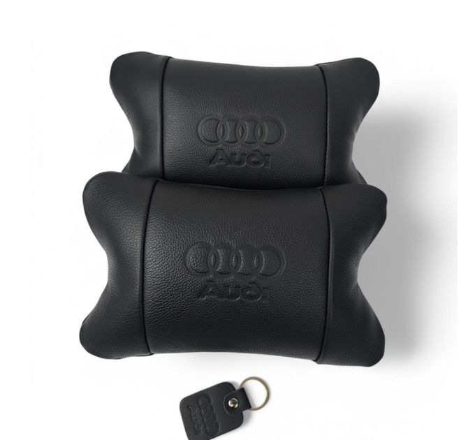 Набір шкіряних подушок Audi + брелок у подарунок, подушки на підголовник у авто