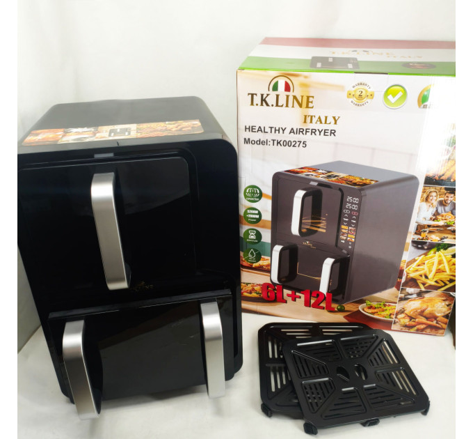 Двухкамерная аэрофритюрница T.K.Line TK00275 12л и 6л мощность 5200Вт + 2000Вт