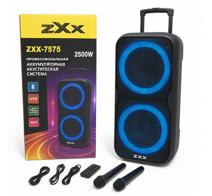 Акустическая переносная колонка ZXX-7575 300 Вт аккумуляторная с микрофонами 80х39х33 см