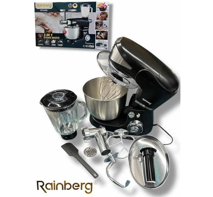 Универсальный кухонный комбайн Rainberg RB-8088 6л мясорубка, блендер 3600Вт Планетарный тестомес Black