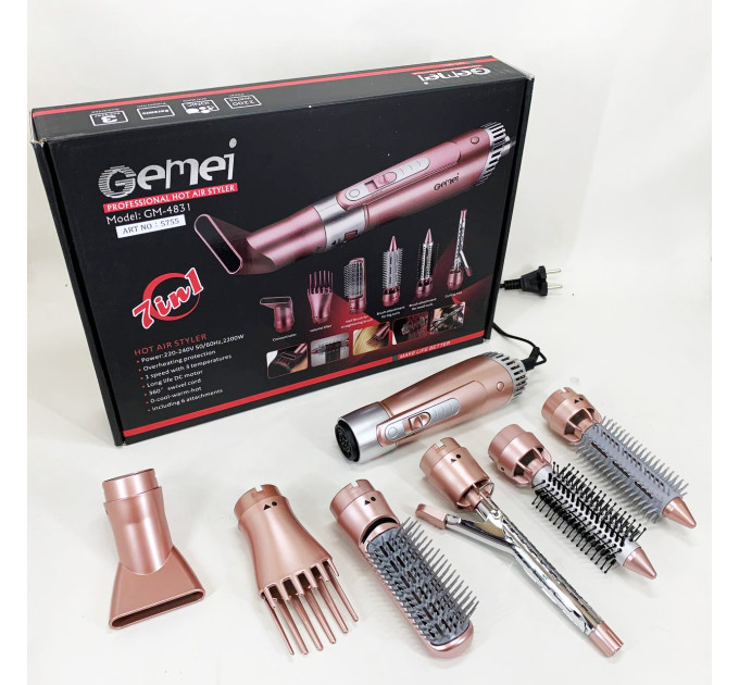 Щипці фен для волосся мультистайлер GEMEI GM-4831 7в1, класичний фен для волосся потужний для волосся