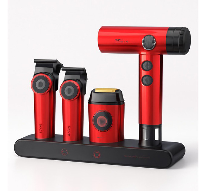 Набор VGR STEPLERSS RPO 4 IN 1 RED, машинка для стрижки, триммер, электробритва, фен