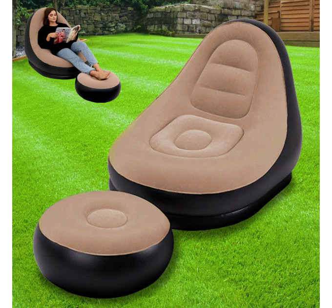 Надувне крісло з пуфом для відпочинку AIR SOFA велюрове Brown