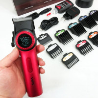 Профессиональная машинка для стрижки волос VGR V-001 RED с дисплеем 9000 об и 10 насадками (1,5-24 мм)