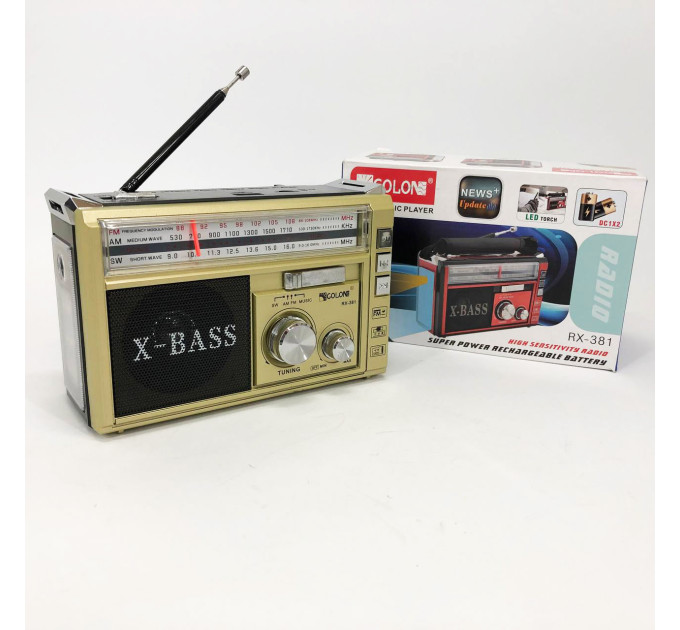 Радіоприймач портативне радіо Golon RX-381 акумуляторний ретро стовпчик usb sd mp3 fm. Колір: жовтий