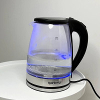Електричний скляний чайник Rainberg RB-2250 з LED підсвічуванням 2200 Вт 1.8л, хороший електро чайник