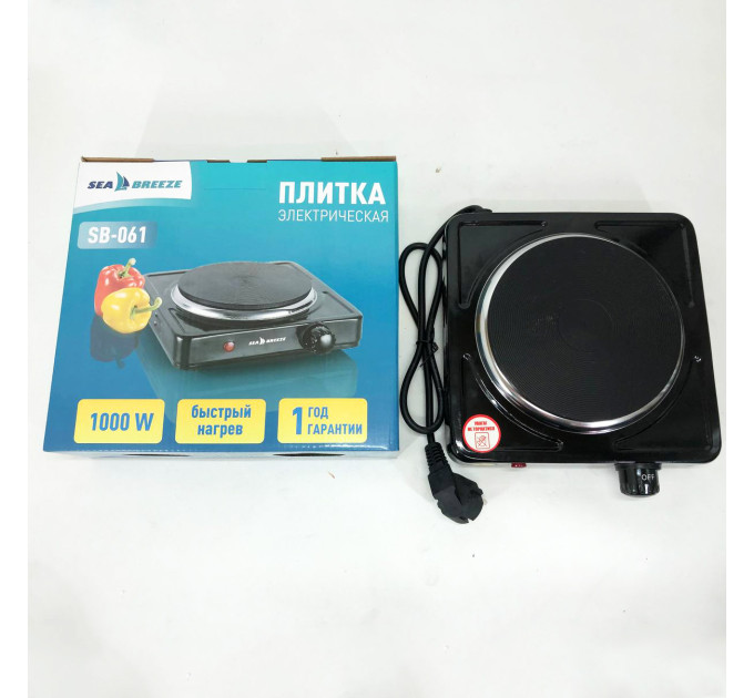 Настольная плита электрическая Sea Breeze SB-061 1000 Вт, переносная компактная электроплита. Цвет: черный