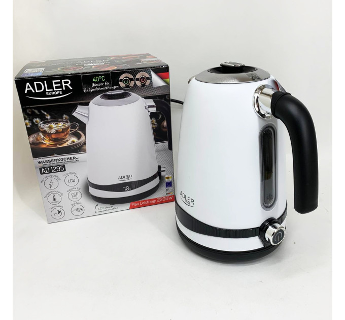 Чайник металевий Adler AD 1295w 1.7л 1850Вт електричний з терморегулятором 40-100 °С White