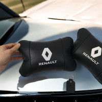 Набір подушок 2шт для авто Renault, натуральна шкіра, на підголівник у машину з логотипом Рено