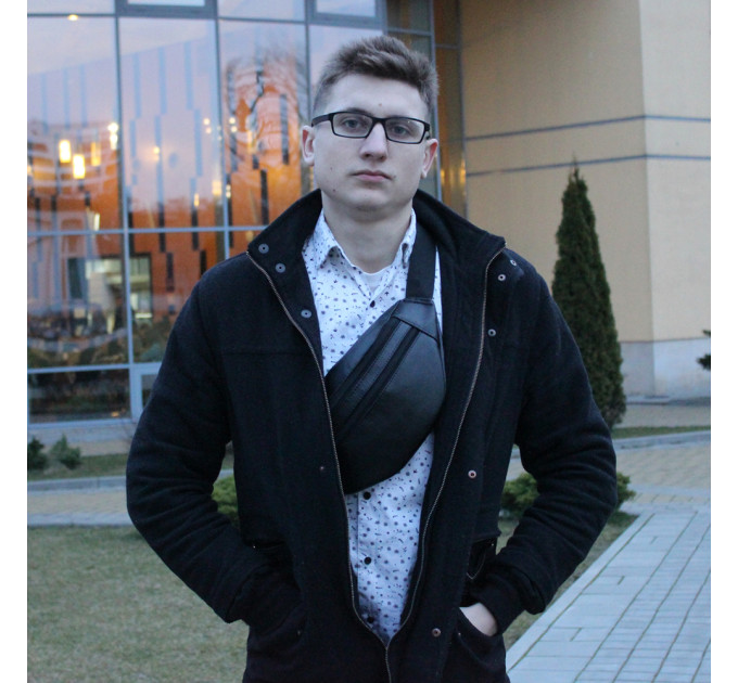 Сумка на пояс з еко-шкіри. Сумка через плече. Бананка чоловіча, жіноча Black