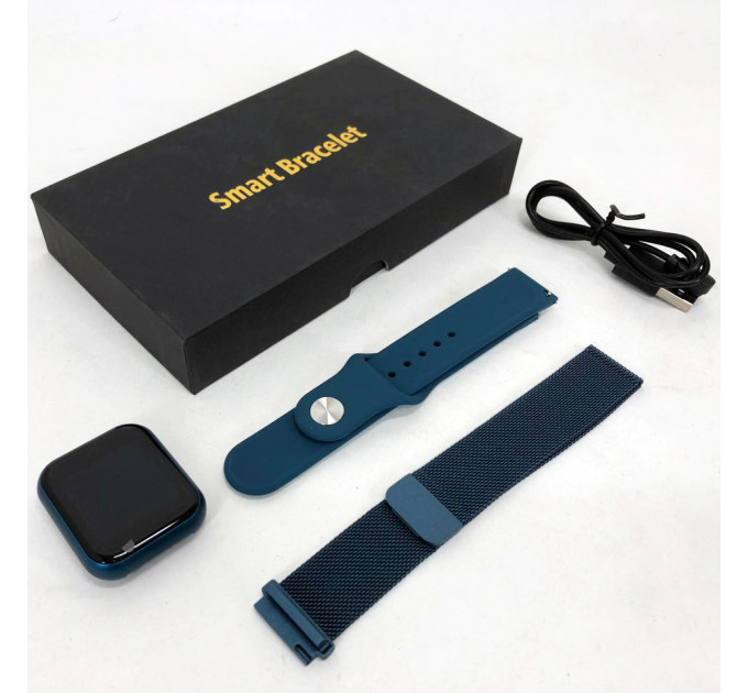 Smart Watch T80S, два браслета, температура тела, давление, оксиметр. Цвет: синий