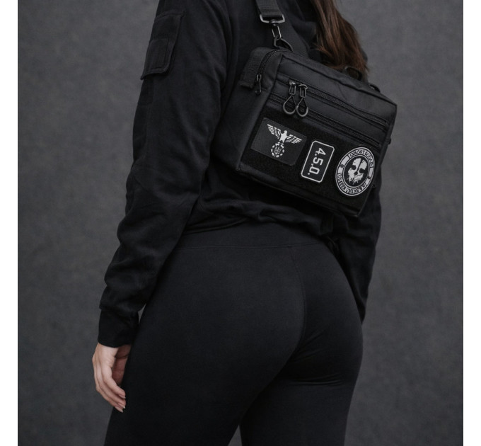 Тактическая сумка для патчей Cordura 600D — 5 карманов, мессенджер черный из ткани