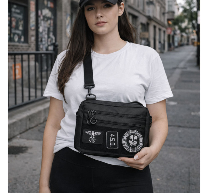 Тактическая сумка для патчей Cordura 600D — 5 карманов, мессенджер черный из ткани