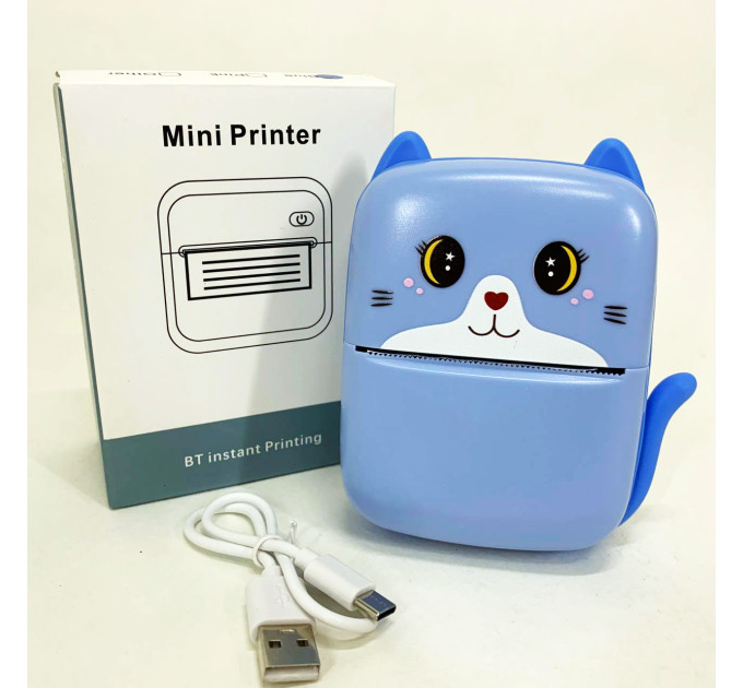 Портативный детский термопринтер с Bluetooth A8 Cat мини принтер для телефона Blue
