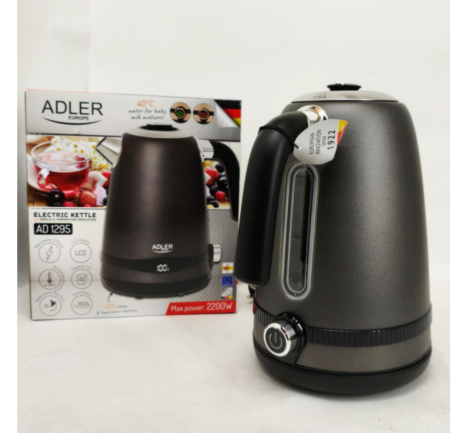 Чайник металевий Adler AD 1295 1.7л 1850Вт електричний з терморегулятором 40-100 ° С Gray