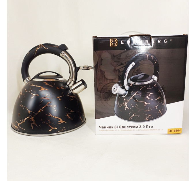 Емальований чайник Edenberg EB-12610 зі свистком та антипригарним покриттям 3л Black