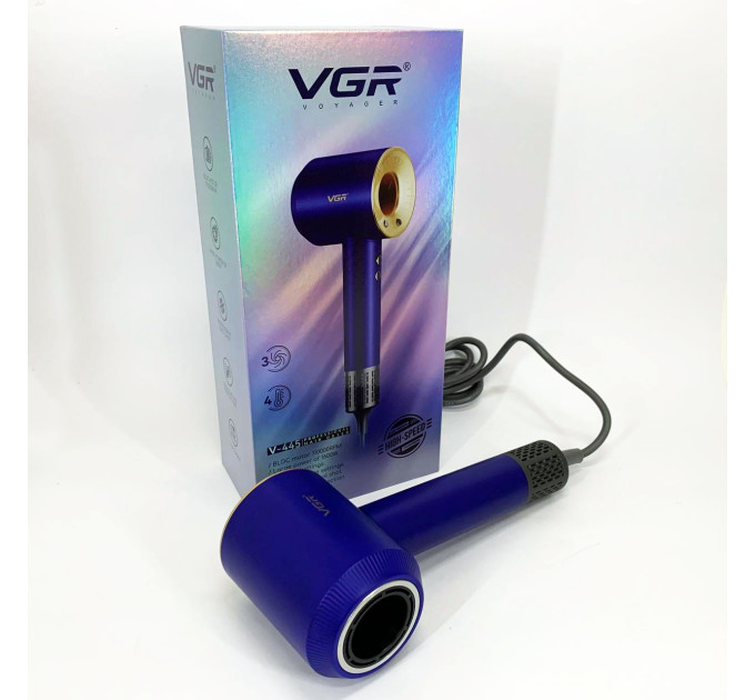 Фен професійний VGR V-445 BLUE, 3 рівні обдування, 4 рівні температури, 1600 Вт