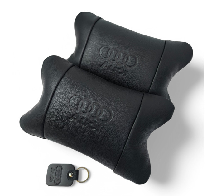 Набір шкіряних подушок Audi + брелок у подарунок, подушки на підголовник у авто