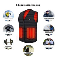 Жилет (3XL) согревающий зимний с USB подогревом унисекс черный