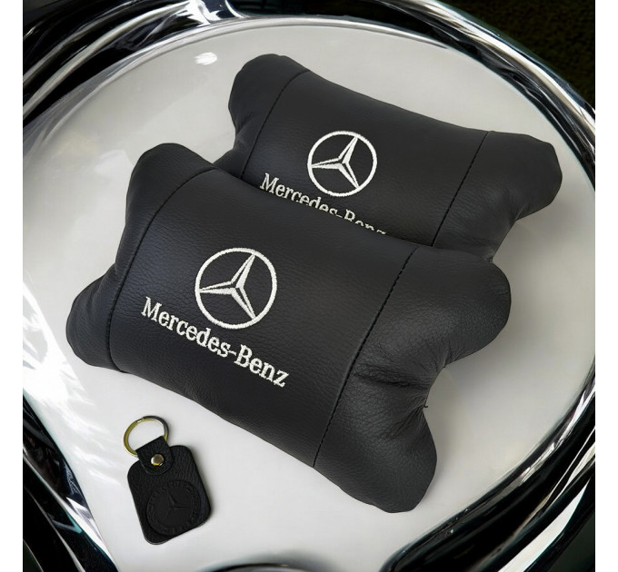 Мерседес 2шт, натуральная кожа, подушки на подголовник для авто с логотипом Mercedes-Benz