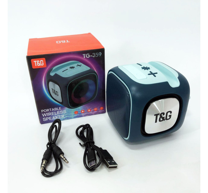 Портативна Bluetooth колонка TG359 7W з підсвічуванням RGB, акумуляторна колонка для музики. Колір: синій