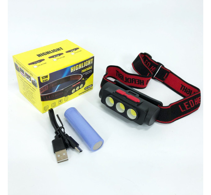 Ліхтар налобний PLD-2119B-XPE+2COB(white+red), Ліхтар на голову для риболовлі, Водонепроникний ліхтарик