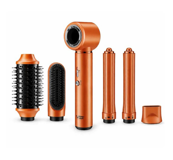 Фен-стайлер VGR V-478 6в1 5 насадок 3 скорости 2 режима температуры 1400Вт Orange