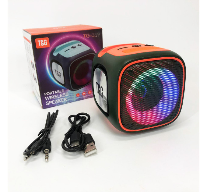 Портативна Bluetooth колонка TG359 7W з підсвічуванням RGB, акумуляторна колонка для музики. Колір: зелений