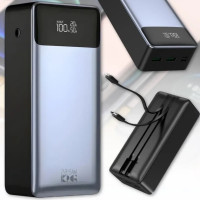 Павербанк KP KPG-307 22.5W 30000 mAh з вбудованими кабелями Type-C та Lightning швидка зарядка