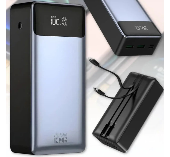 Павербанк KP KPG-307 22.5W 30000 mAh з вбудованими кабелями Type-C та Lightning швидка зарядка