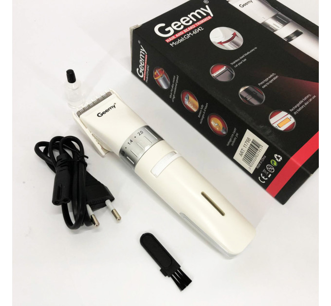 Аккумуляторная машинка для стрижки волос Gemei GM-6042, подстригательная машинка. Цвет: белый