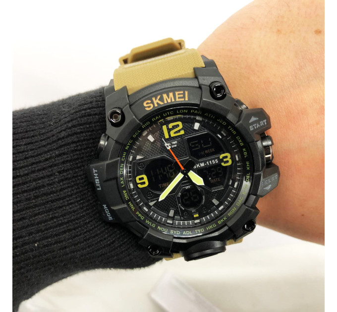Годинник наручний чоловічий SKMEI 1155BKH KHAKI, водостійкий тактичний годинник, армійський годинник. Колір: хакі