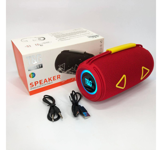 Bluetooth-колонка TG657 з RGB підсвічуванням 1500 mAh, бездротова колонка портативна потужна. Колір: червоний