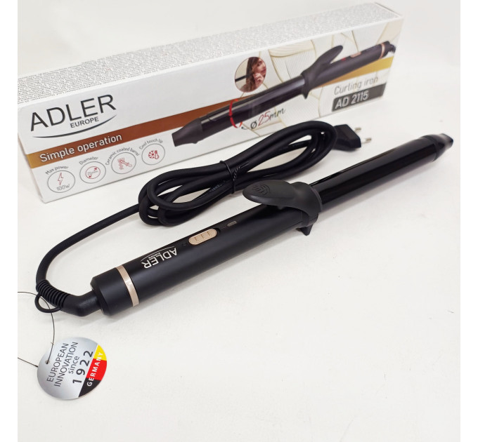 Плойка для завивки волосся Adler AD 2115 Curly 100Вт з керамічним покриттям діаметр 25 мм