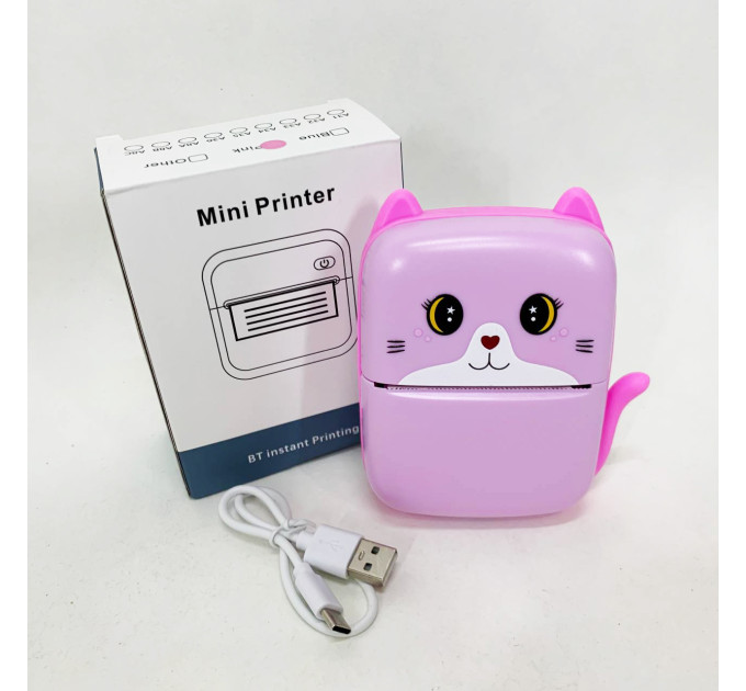 Портативный детский термопринтер с Bluetooth A8 Cat мини принтер для телефона Pink