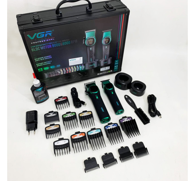 Комплект VGR 2 в 1 V-885 S2 GREEN, аккумуляторная машинка для стрижки и триммер