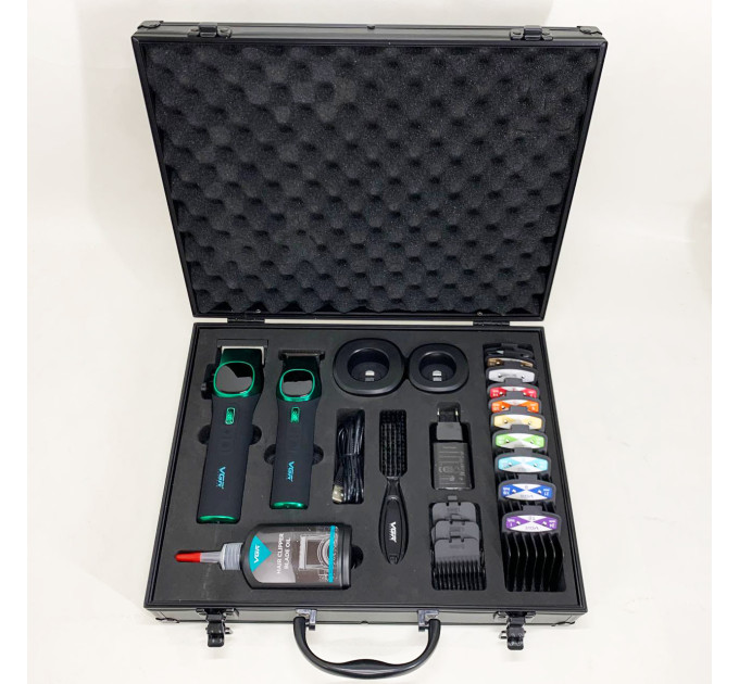 Комплект VGR 2 в 1 V-885 S2 GREEN, аккумуляторная машинка для стрижки и триммер