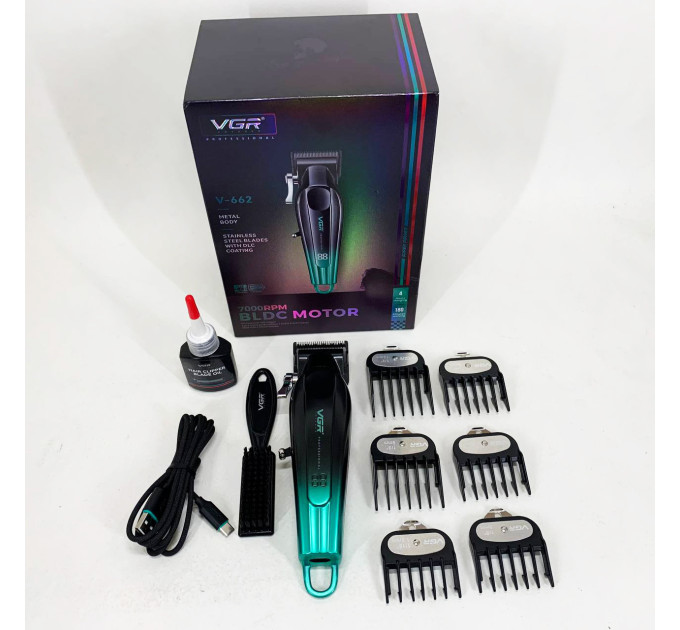 Аккумуляторная машинка для стрижки VGR V-662. Цвет: зеленый