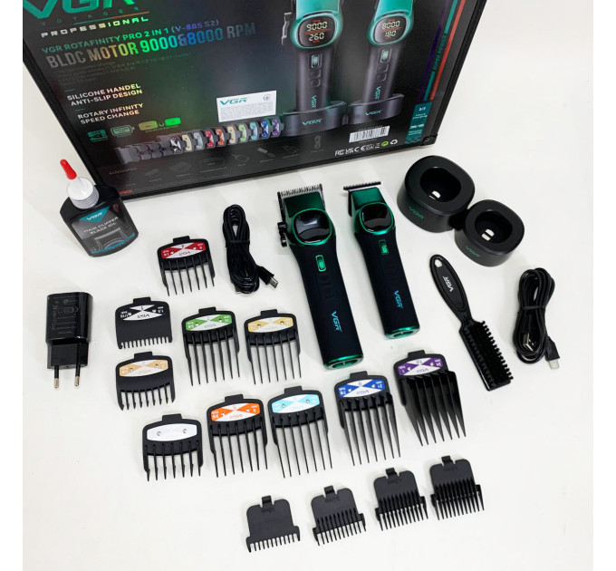 Комплект VGR 2 в 1 V-885 S2 GREEN, аккумуляторная машинка для стрижки и триммер