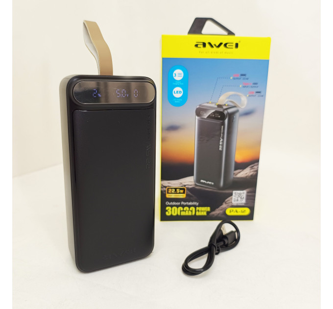 Внешний аккумулятор Power bank Awei PA-12 30000mAh PD22,5W быстрая зарядка