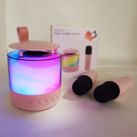 Портативная Bluetooth колонка K19 с подсветкой LED и двумя микрофонами для караоке Pink